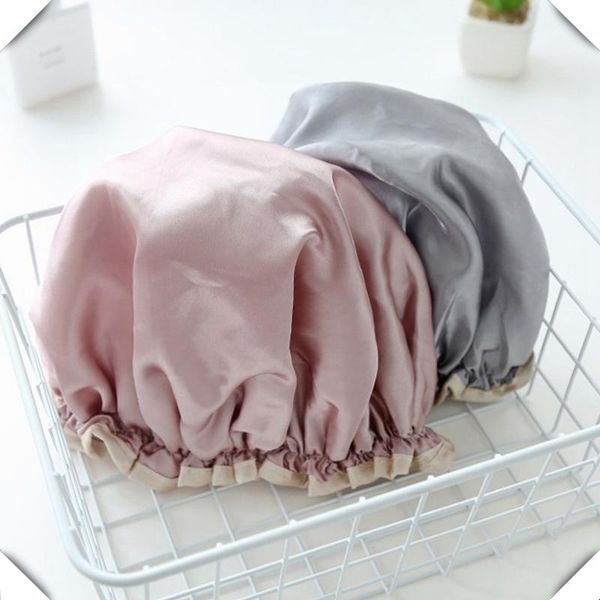 1pcs lovely thick women shower satin hats hair cover waterproof bathing cap shower hats bathroom products durable